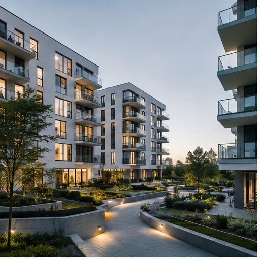 Nowoczesny apartamentowiec z zielonym dziedzińcem